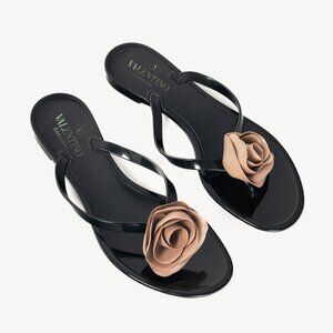 Valentino Garavani Black Rose Jelly Thong Sandals